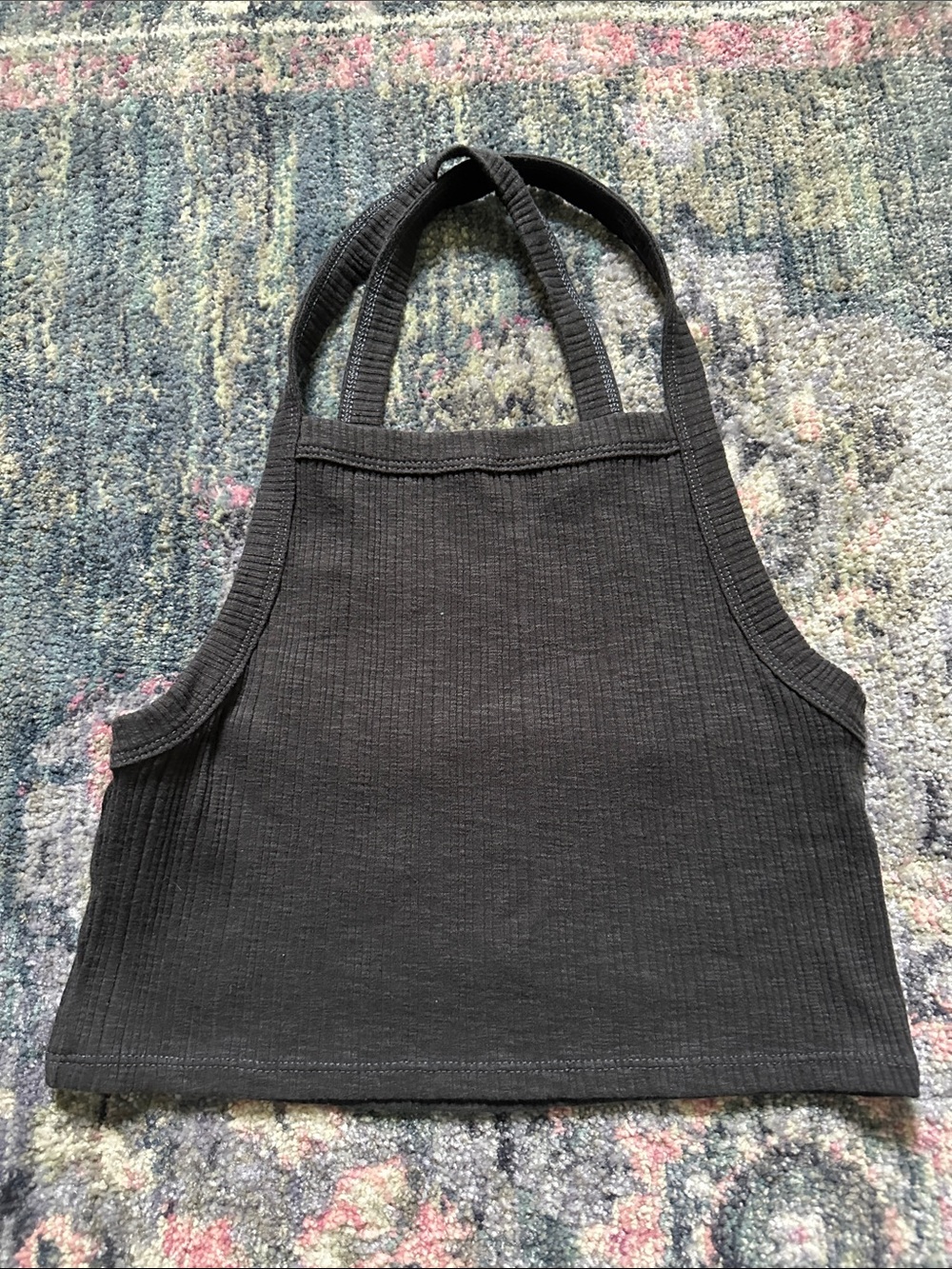 American Eagle Outfitters Charcoal Gray Ribbed Cross Back Crop Top Grunge Vibes